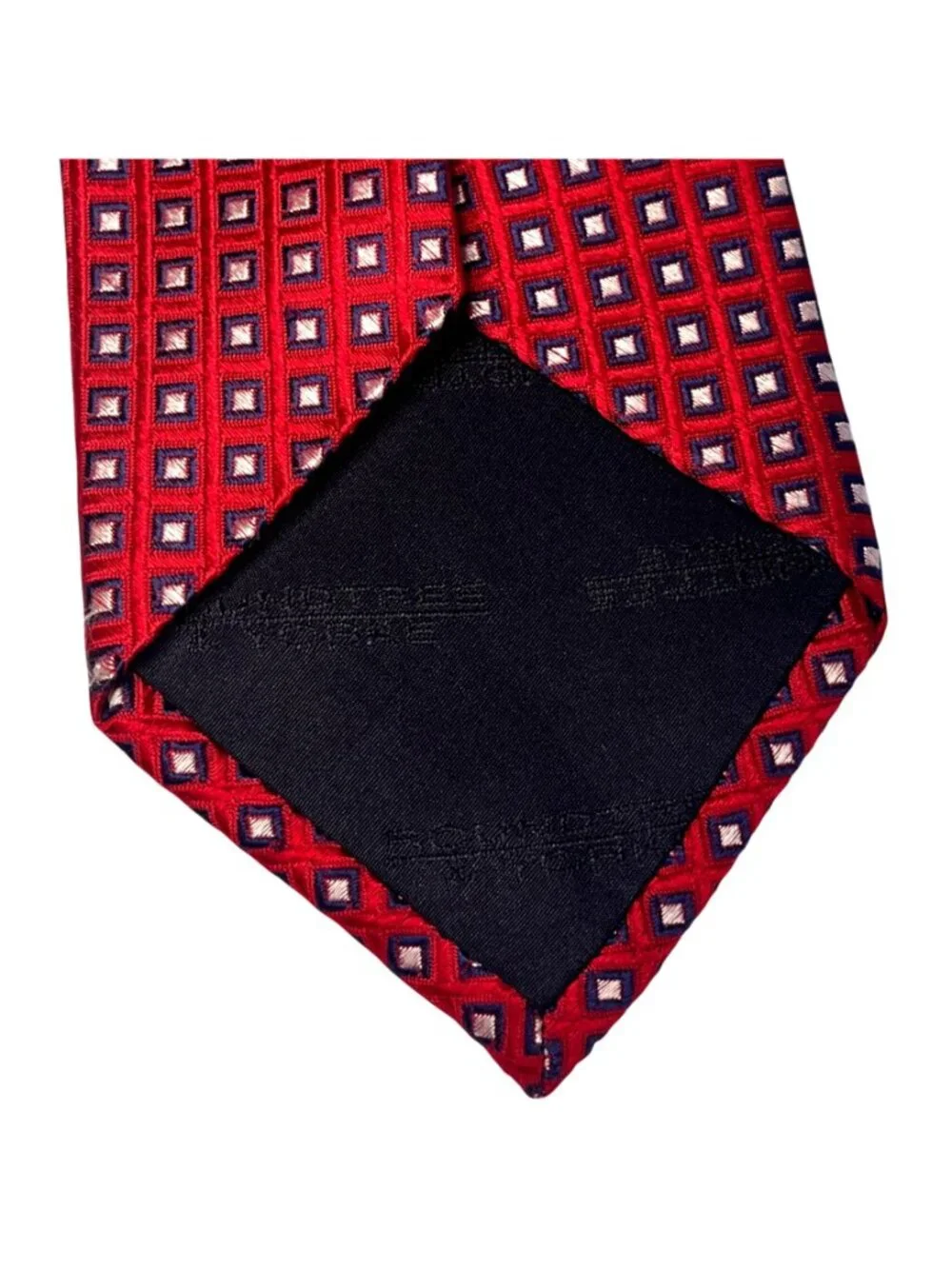 Roundtree & Yorke Red Geometric Square Silk Tie Handmade 3.75